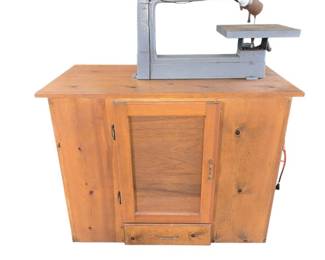 Vintage Sears Roebuck Scroll Saw with Handcrafted Cabinet