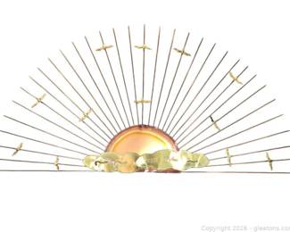 Metal Sunset and Bird Sculpture