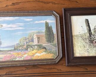 Antique Framed Temple of the Muses by Hermann Rudisuhli Picture and Vintage Rudy Nappi Picture in Old Wood Frame
