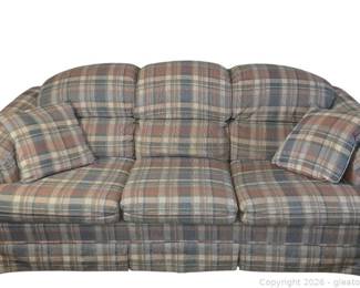 Mid Century Plaid Broyhill 3 Person Sofa