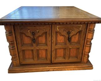 Vintage Mid Century Square Solid Oak Commode Chest