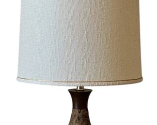 Vintage 1970s Mid Century Cork and Walnut Lamp with Original Shade