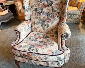 Queen Anne style wingback floral chair made by Kroehler