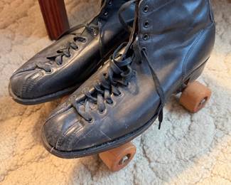 Vintage roller skates with wooden wheels