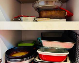 Kitchen Cabinets and Drawers full of every cooking, baking and glassware dishware 