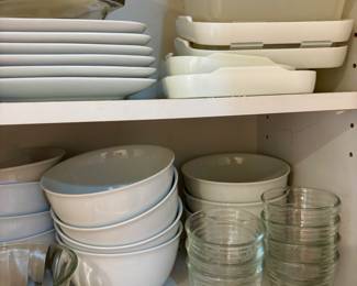 Kitchen Cabinets and Drawers full of every cooking, baking and glassware dishware 
