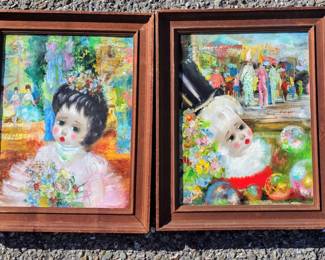 Pair French paintings signed "Poncini".