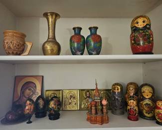 Russian and Japanese Collectibles, Matryoshkas, eggs, carved items