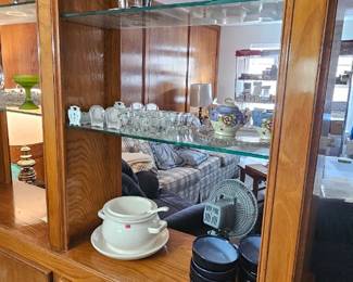 Antique utensil trays, tureen, blue bowl set, unique sugar and creamer