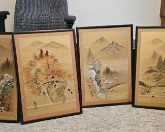 Four Japanese mid-century wall hangings