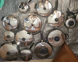 5 full sets of pots and pans, 2 new in box