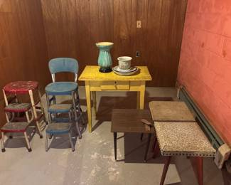 Vintage bench step and vintage tables 