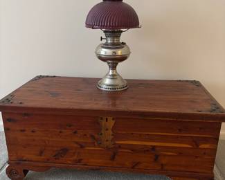 Cedar chest, aladdin oil lamp