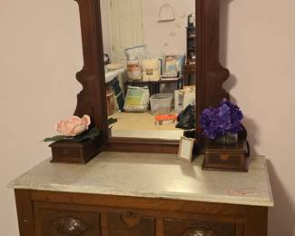 Victorian Marble top  Dresser  & Mirror