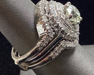 14KT WHITE GOLD & PLATINUM DIAMOND BRIDAL RINGS SET, PLATINUM ENGAGEMENT RING, 14KT WEDDING BAND, CIRCULAR BRILLIANT CUT, GIA 1.55ct, SIZE 7, 13.8g TOTAL WEIGHT L, VS2