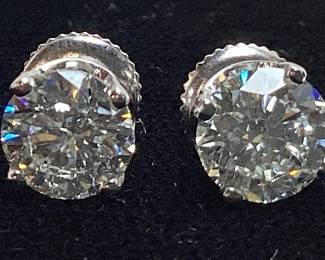 14KT WHITE GOLD DIAMOND STUD EARRINGS, ROUND CUT, 1.91cts TOTAL DIAMONDS, 1.7g TOTAL WEIGHT, SCREW BACKING GIA 0.96ct, G, SI2 GIA 0.95ct, H, SI1