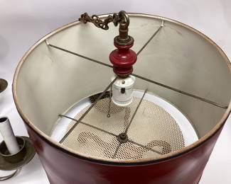 2 CHANDELIER HANGING LAMPS RED WROUGHT IRON AND SILVER TONE METAL