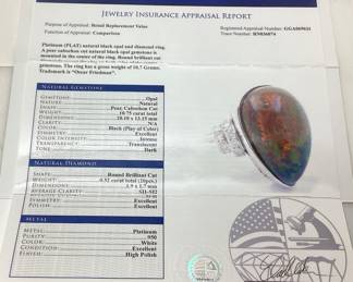 PLATINUM BLACK OPAL & DIAMOND RING, SIZE 7 10.75ct OPAL, 0.52cts DIAMONDS, 10.7g TOTAL WEIGHT, GGA APPRAISAL $10,860.00