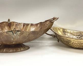 VTG. BRAS REPOUSSE BOWL AND A LARGE CENTER PIECE PLANTER