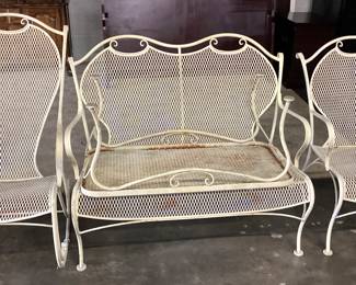 MCM WOODARD STYLE WROUGHT IRON PATIO SET, ROCKER, LOVESEAT, COFFEE TABLE, CHAIR NO SHIPPING PICKUP ONLY