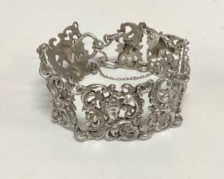 ANTIQUE 800 SILVER RENAISSANCE REVIVAL BRACELET BEAUTIFUL ORNATE FRAMEWORK WEIGHING 43.16 GRAMS