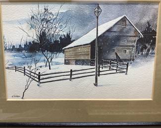 3 VTG. B. TUCKER ETCHINGS MORNING BREAK, BLUEBIRD HOUSE AND WINTER SCENE