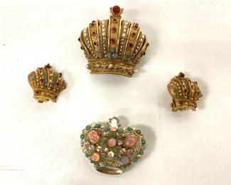 VINTAGE ARTHUR PEPPER ( ART) IMPERIAL CROWN BROOCH AND EARRINGS WITH A LINSER CROWN BROOCH