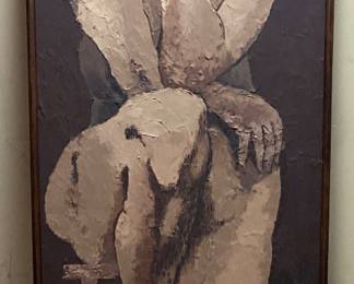 TANKSLEY 1963 SEATED NUDE OIL PAINTING ON WOOD 62 INCHES TALL BY 22 WIDE PICKUP ONLY