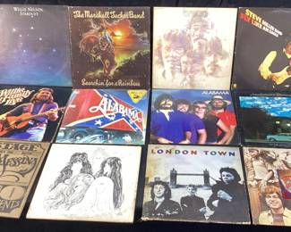 (27) ASSORTED VINYL RECORD ALBUMS, ZZ TOP, PRINCE, THE MARSHALL TUCKER BAND, BOSTON, MOLLY HATCHET, THE ROLLING STONES, ALABAMA, WILLIE NELSON NO SHIPPING PICKUP ONLY