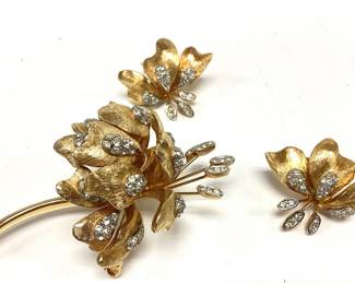 VINTAGE DESIGNER MARCEL BOUCHER CLIP ON EARRINGS AND BROOCH