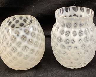 (2) VTG. WHITE OPALESCENT COIN DOT TOOTHPICK HOLDERS
