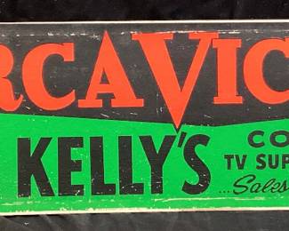  VTG. RCA VICTOR CARDBOARD ADVERTISING SIGN FOR ED KELLYâ€™S TV SUPERMARKET NO SHIPPING PICKUP ONLY