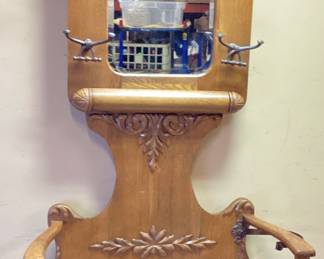 EARLY 20th CENTURY VICTORIAN OAK HALL TREE 38x17x80 WITH UMBRELLA RACK PICK UP ONLY