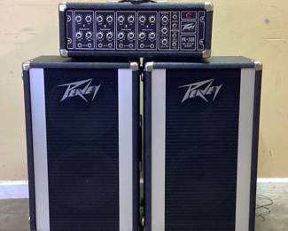 Peavey PA setup, PA 200 mixer amp, 2) PA 210 cabinets. Tested and working, great condition. Great old school power.