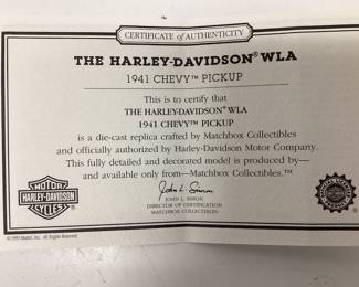 MATCHBOX COLLECTIBLES DIE CAST 1941 CHEVROLET GREEN PICK-UP TRUCK WITH HARLEY DAVIDSON LOGO MODEL YYM 96652