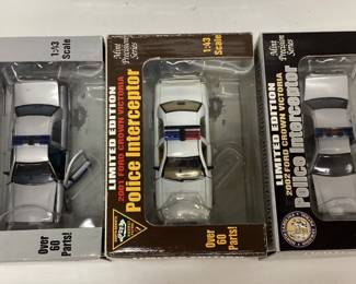  GEARBOX COLLECTIBLES POLICE INTERCEPTOR 2001 SC FORD CROWN VICTORIA, 2001 SD FORD CROWN VICTORIA, NC 2002 CROWN VICTORIA ALL STATE TROOPER DIE-CAST CARS