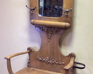 EARLY 20th CENTURY VICTORIAN OAK HALL TREE 38x17x80 WITH UMBRELLA RACK PICK UP ONLY