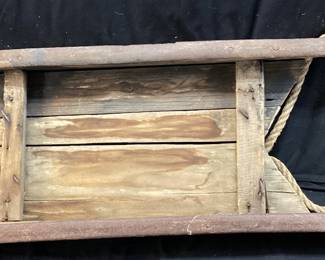  WEATHERED WOOD SLED w WROUGHT IRON RUNNERS, 37in L NO SHIPPING PICKUP ONLY