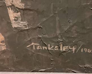 TANKSLEY 1963 SEATED NUDE OIL PAINTING ON WOOD 62 INCHES TALL BY 22 WIDE PICKUP ONLY