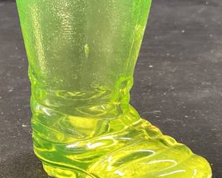 VTG. URANIUM VASELINE GLASS BOOT TOOTHPICK HOLDER