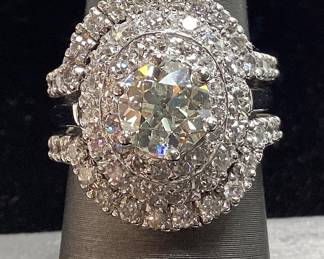 14KT WHITE GOLD & PLATINUM DIAMOND BRIDAL RINGS SET, PLATINUM ENGAGEMENT RING, 14KT WEDDING BAND, CIRCULAR BRILLIANT CUT, GIA 1.55ct, SIZE 7, 13.8g TOTAL WEIGHT L, VS2