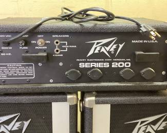 Peavey PA setup, PA 200 mixer amp, 2) PA 210 cabinets. Tested and working, great condition. Great old school power.