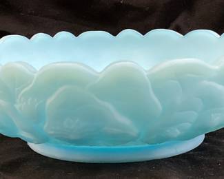 1975-80 FENTON BLUE SATIN WATER LILY BOWL/ASHTRAY, 8in