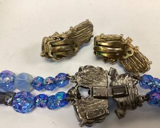 VINTAGE ELSA SCHIAPARELLI BLUE ICE LAVA ROCK NECKLACE AND EARRINGS