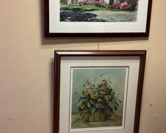 COTTAGE FRAMED WATERCOLOR BY GIB CROCKETT AND ONE DAY SIGNED PRINT 418/500 BY DELLA ROBERTS