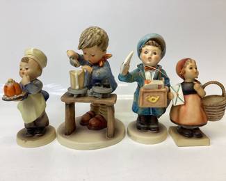 4) VINTAGE GOEBEL HUMMELS A fair measure, baker, postman and meditation