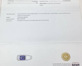 PLATINUM SAPPHIRE & DIAMOND RING, SIZE 7, G.I.A. CERTIFIED, 2.13ct SAPPHIRE, 0.24cts DIAMONDS, 10.9g TOTAL WEIGHT, AIGL APPRAISAL $14,700.00