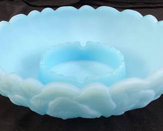 1975-80 FENTON BLUE SATIN WATER LILY BOWL/ASHTRAY, 8in