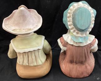  PAIR OF GERMAN BISQUE â€˜PIANO BABIESâ€™ BOY & GIRL PORCELAIN FIGURINES, 12.5in H NO SHIPPING PICKUP ONLY