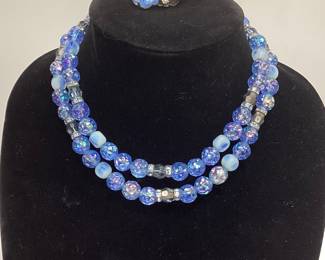 VINTAGE ELSA SCHIAPARELLI BLUE ICE LAVA ROCK NECKLACE AND EARRINGS